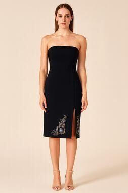 5.7.9 Y2K Black Strapless Embroidered Midi Dress Size Small